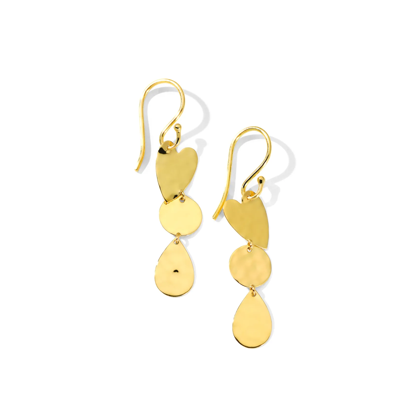 Crinkle Heart Three Drop Earrings