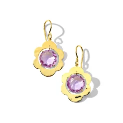 Crinkle Large Round Stone Flower Earrings