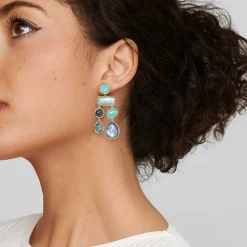 Large Chandelier Multi Stone Double Strand Earrings