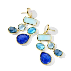 Large Chandelier Multi Stone Double Strand Earrings