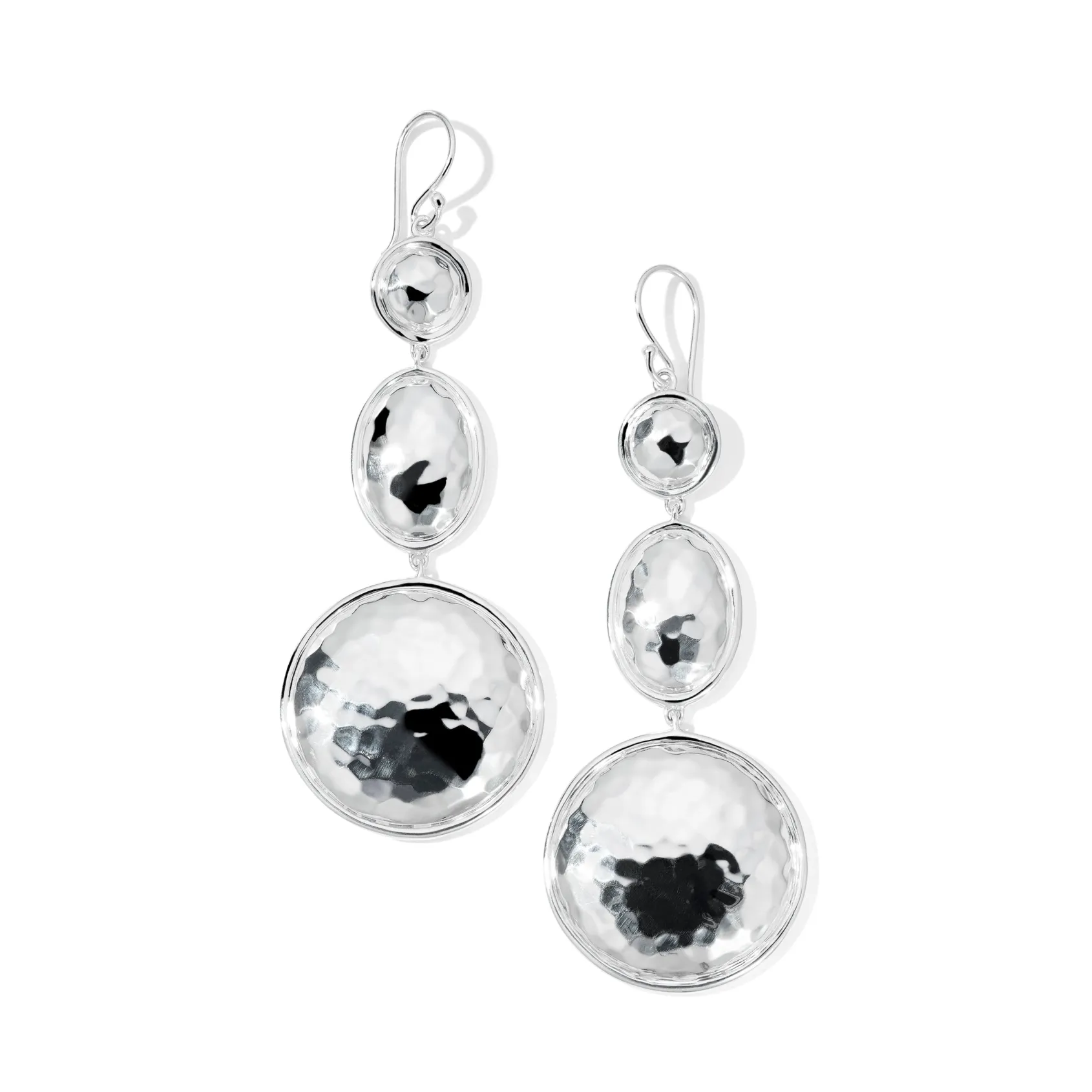 Large Hammered Triple Snowman Earrings