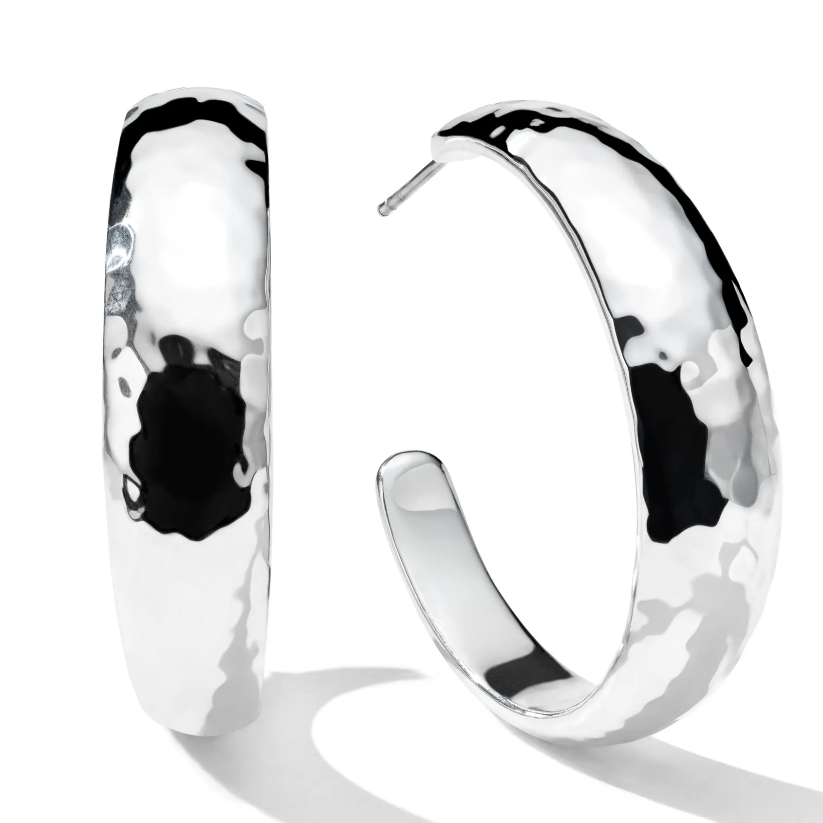 Medium Hammered Hoop Earrings with Tapered Ends