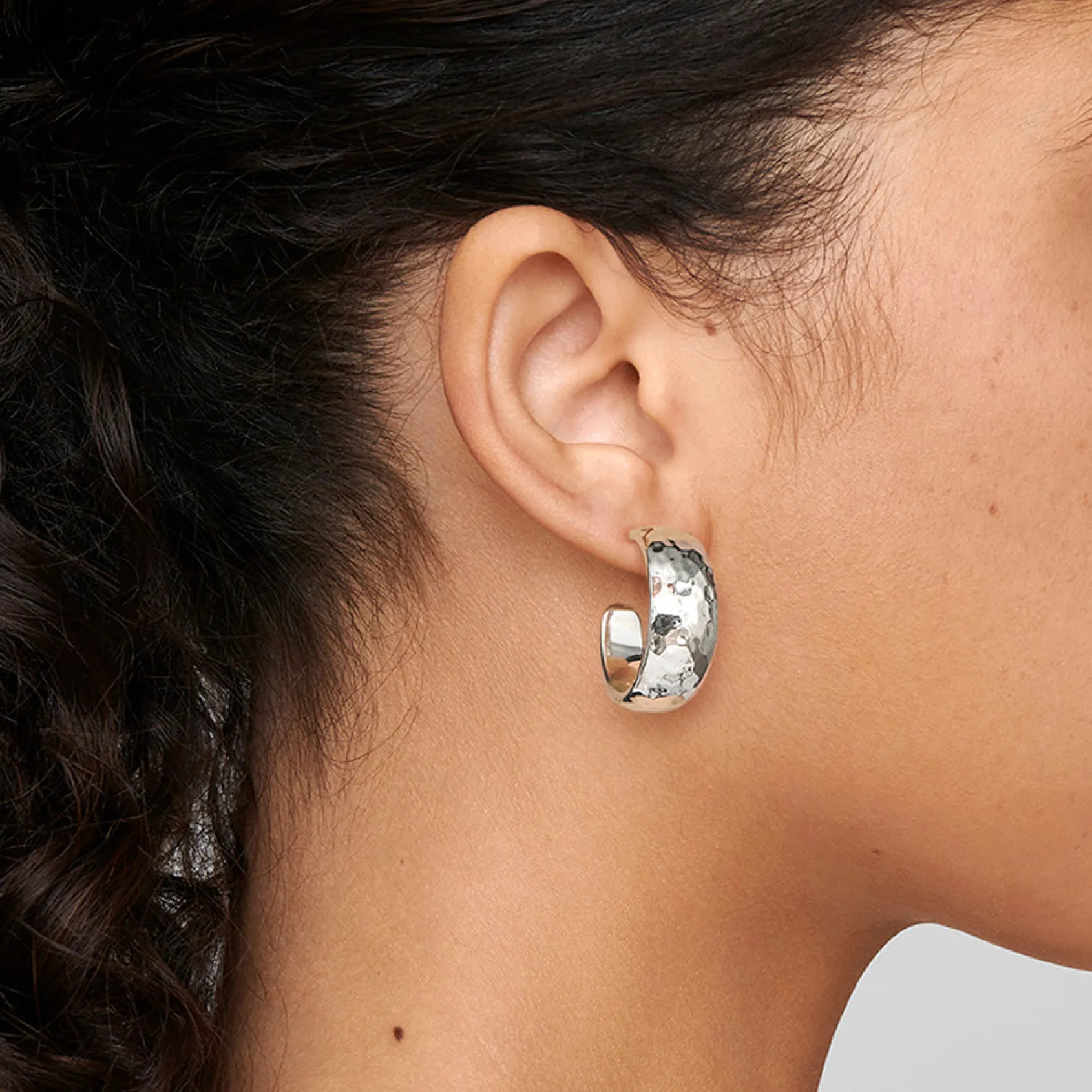Small Hammered Hoop Earrings with Tapered Ends