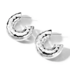 Thick Hammered Round Hoop Earrings