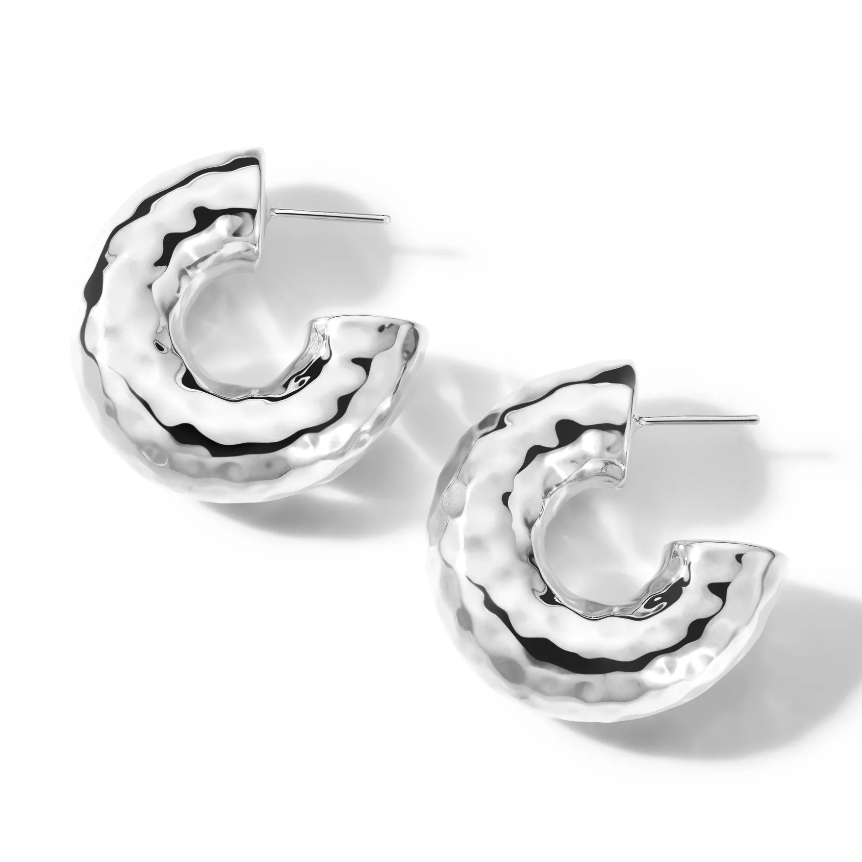 Thick Hammered Round Hoop Earrings