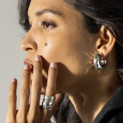 Thick Hammered Round Hoop Earrings