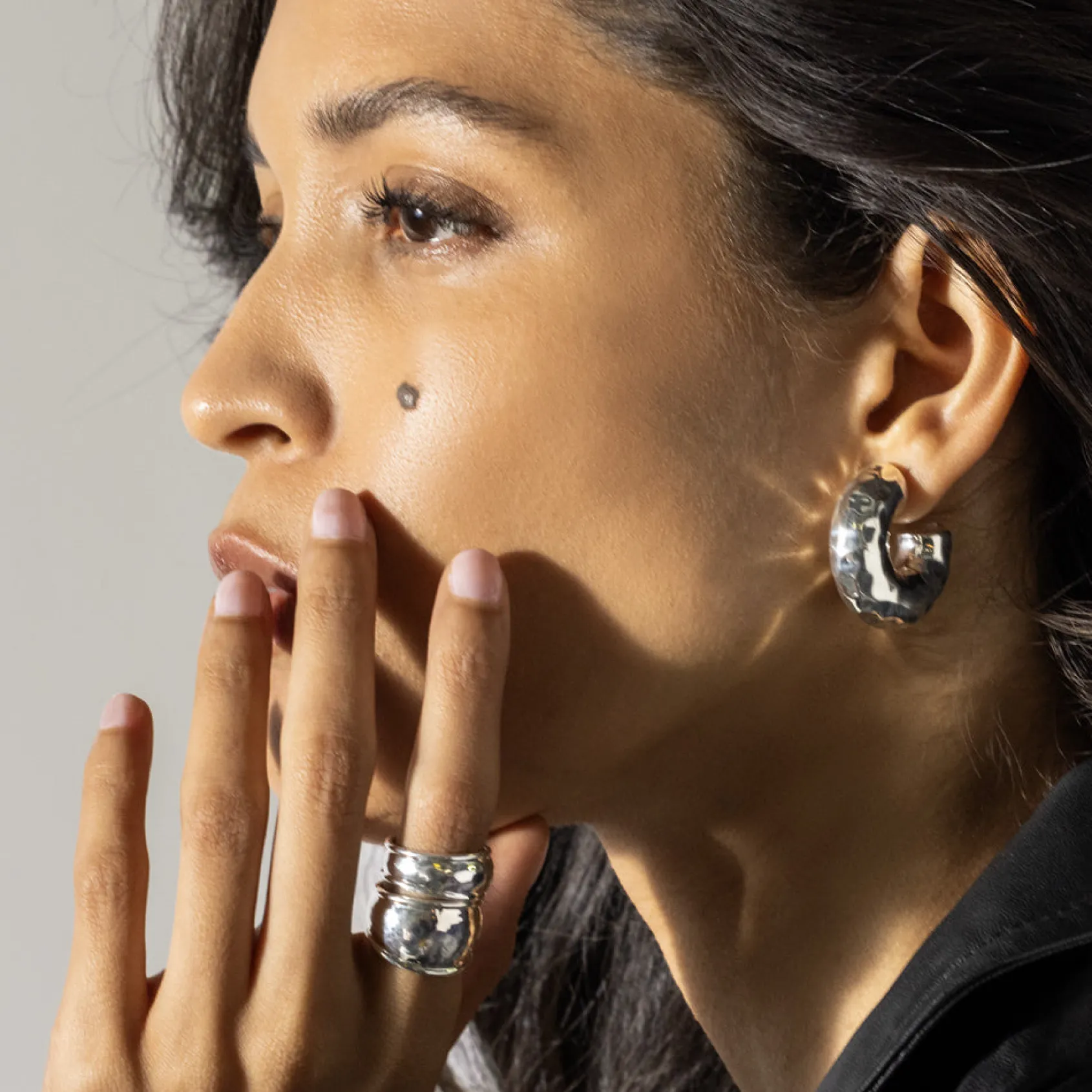 Thick Hammered Round Hoop Earrings