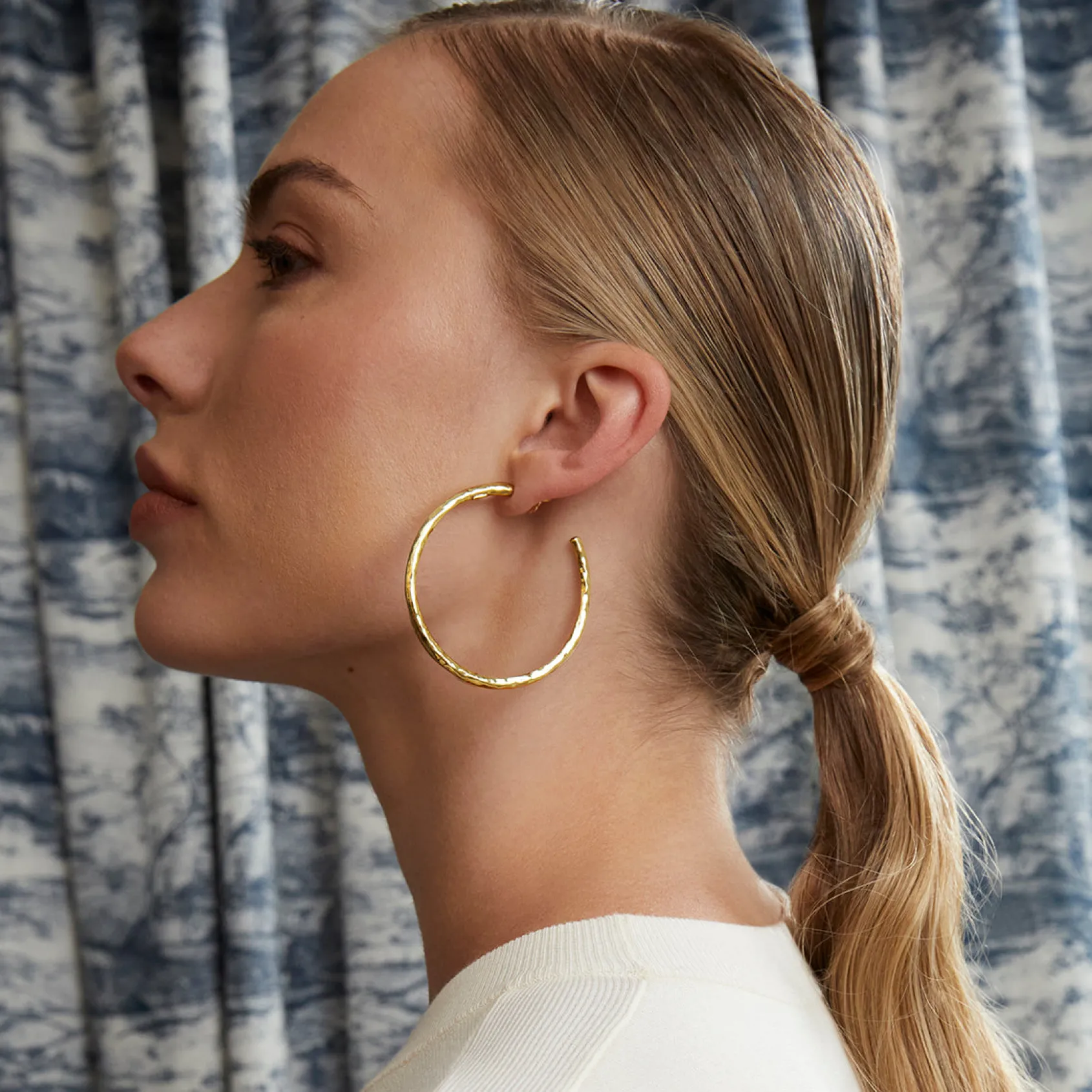 Thin Large Hammered Hoop Earrings